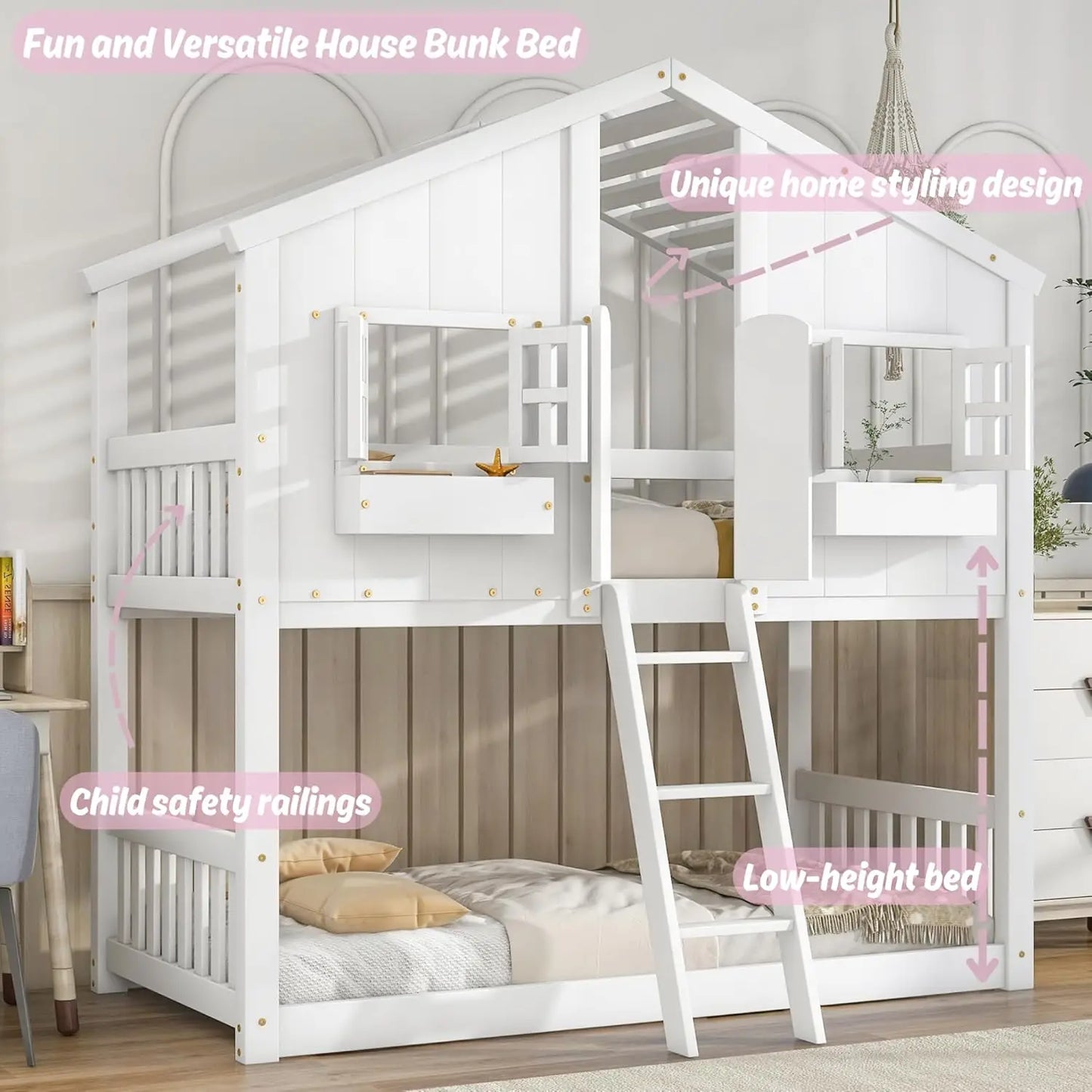 House Bunk Bed Twin Over Twin Wood