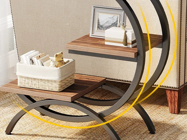 C-Shaped End Table, Industrial 3-Tier Small Table