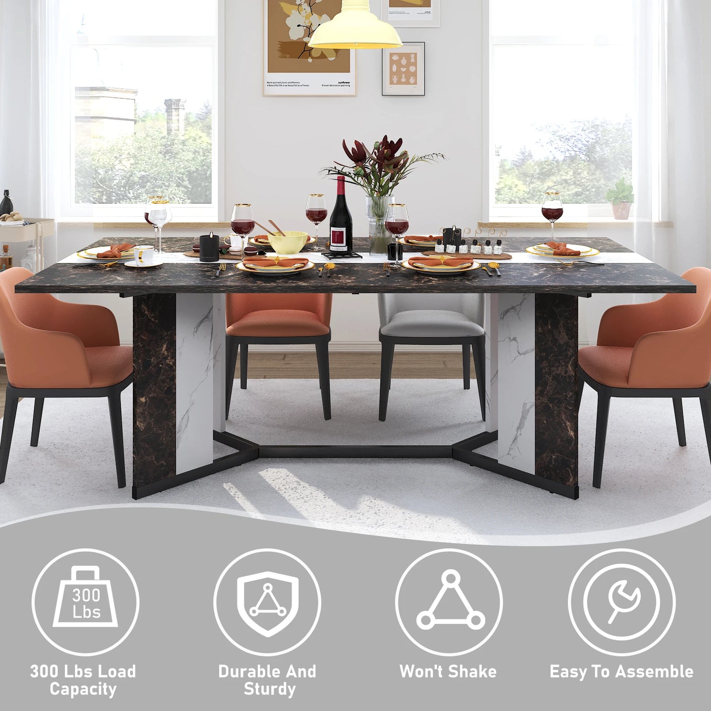 71In Large Rectangular White Dining Table