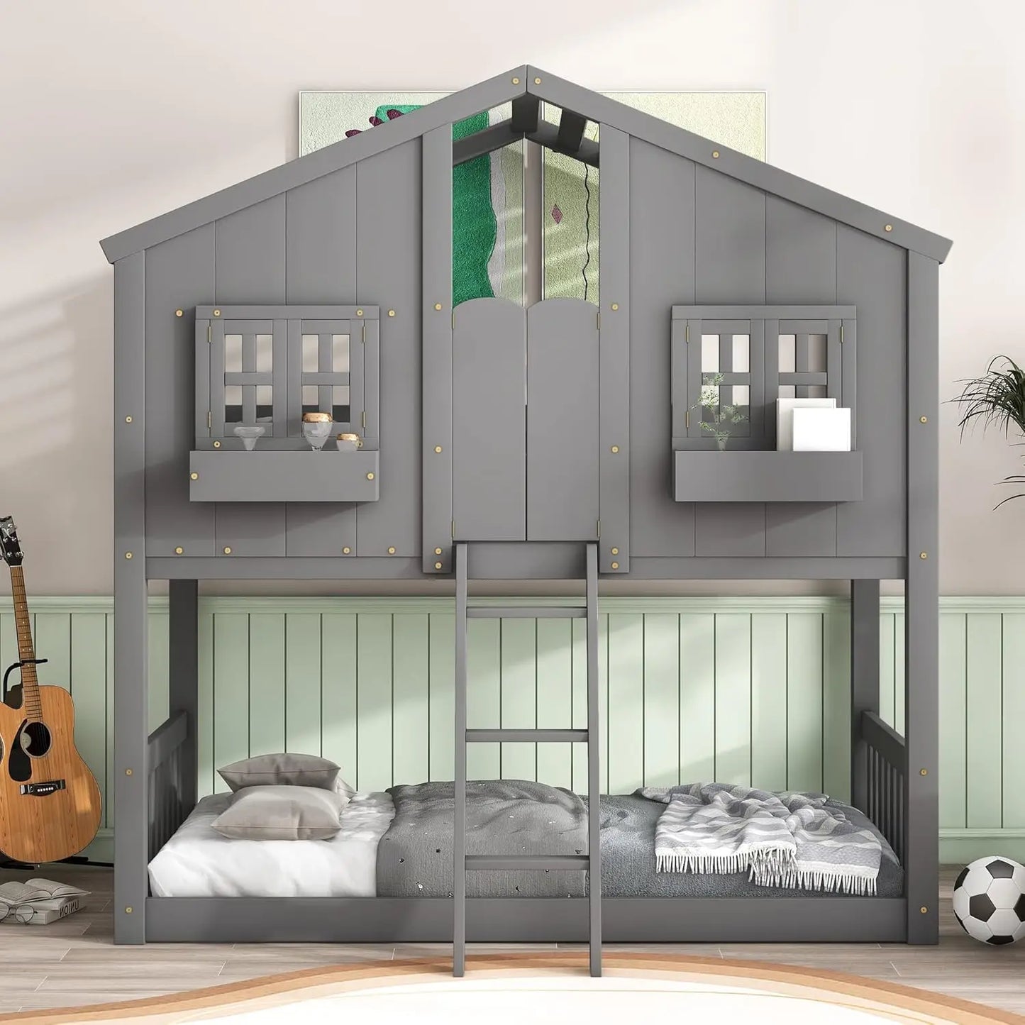 House Bunk Bed Twin Over Twin Wood