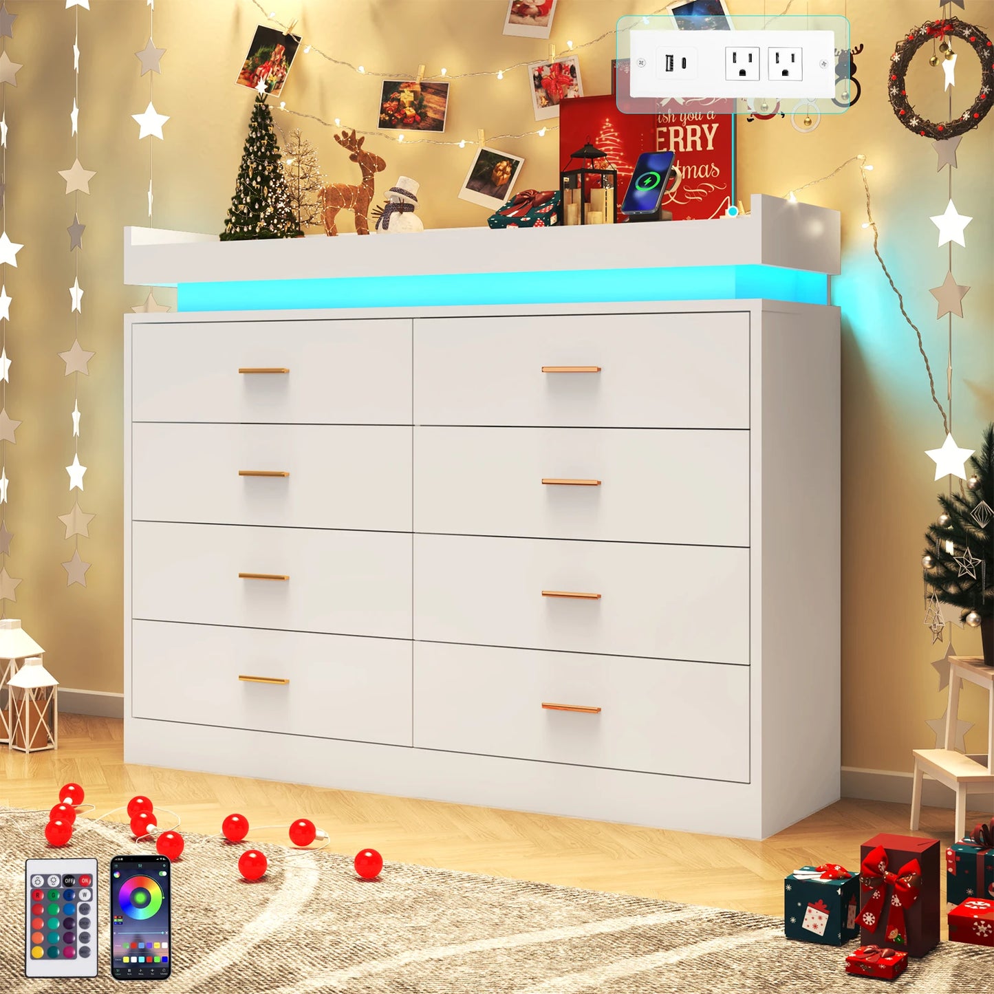 8 Drawer Dresser with LED Light, Modern
