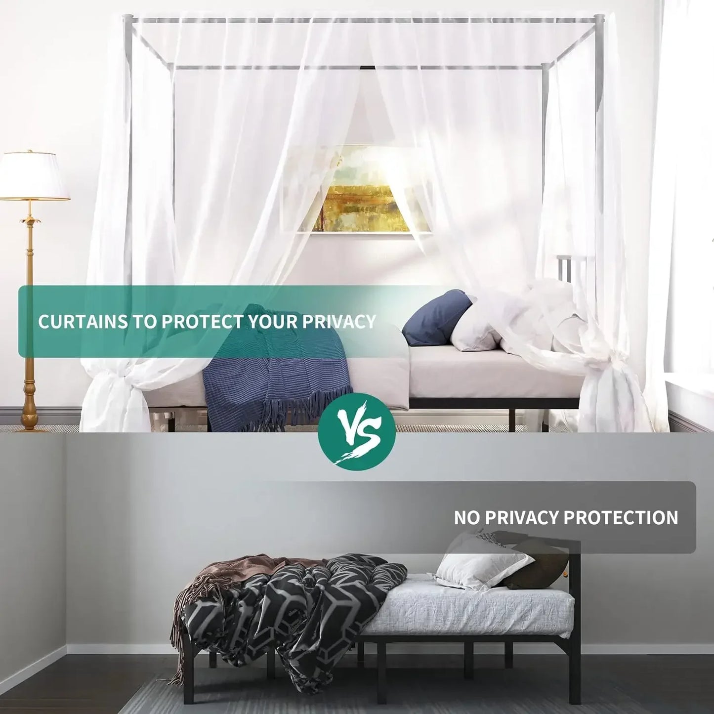 King Size Bed Frame, Metal Canopy Four Poster