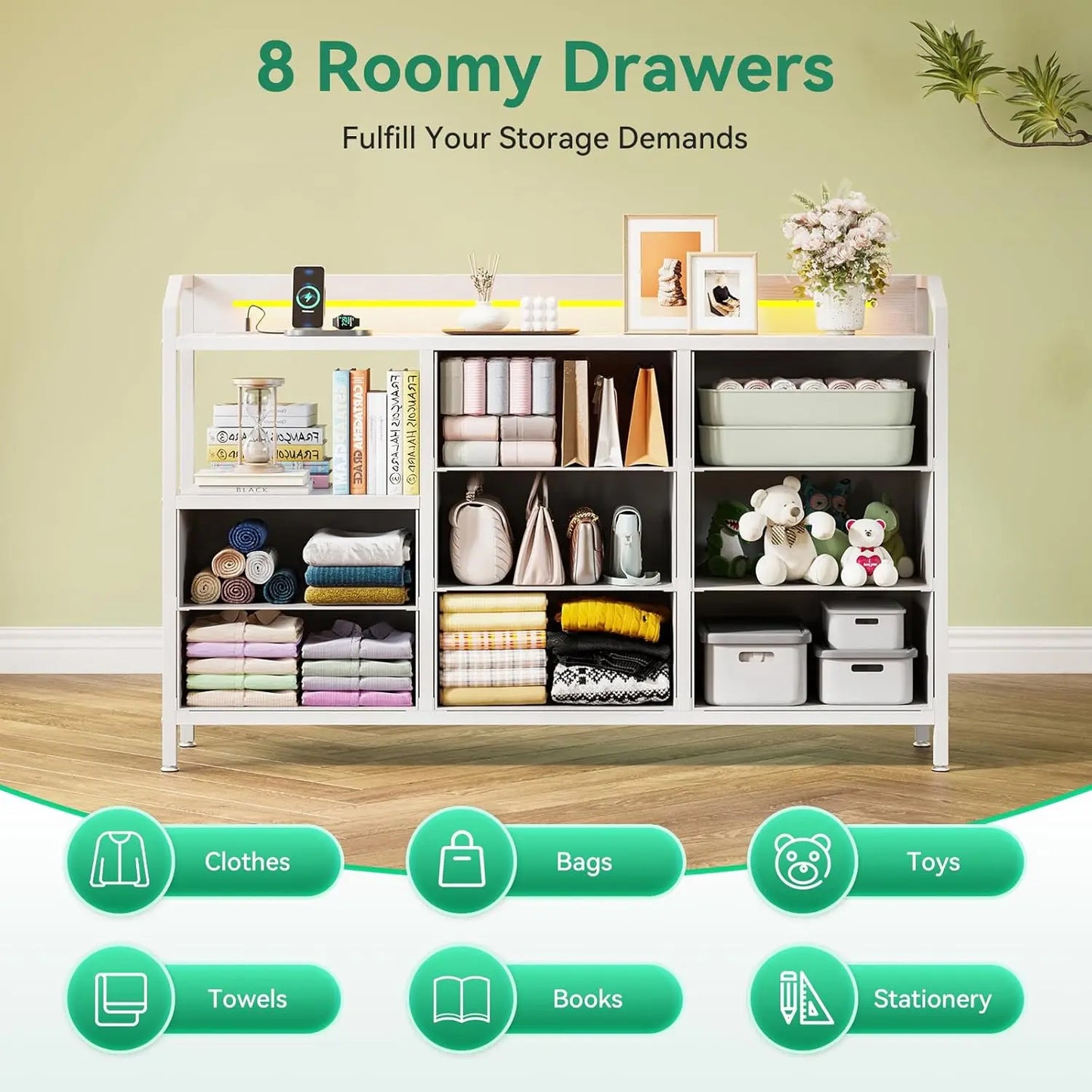 White Dresser for Bedroom with Light Strip