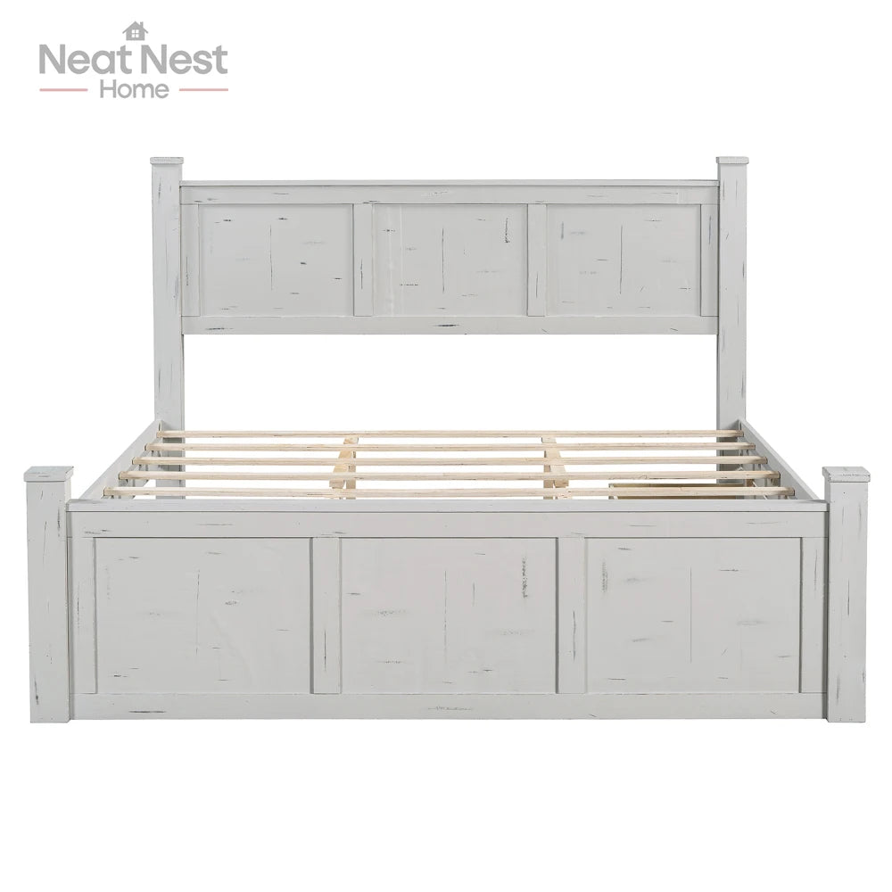 Farmhouse Style Wood Panel Bed Frame Four Square