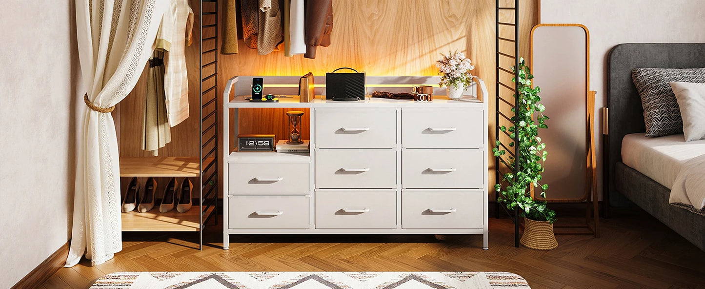 White Dresser for Bedroom with Light Strip