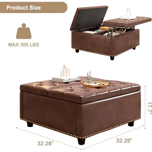 Extra Large Faux Leather Storage Ottoman