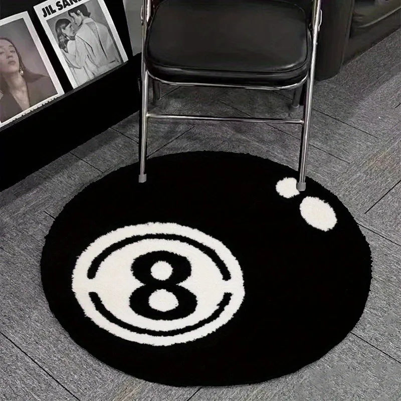 Black Billiards 8 Ball Round Plush Carpet Anti-Slip