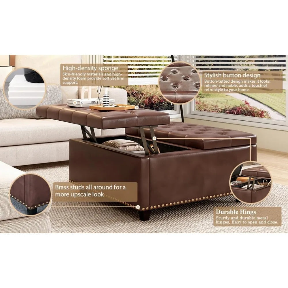 Extra Large Faux Leather Storage Ottoman