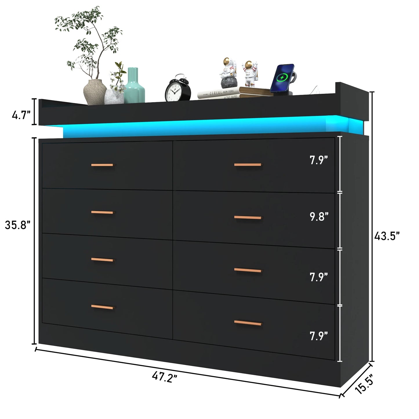 8 Drawer Dresser with LED Light, Modern