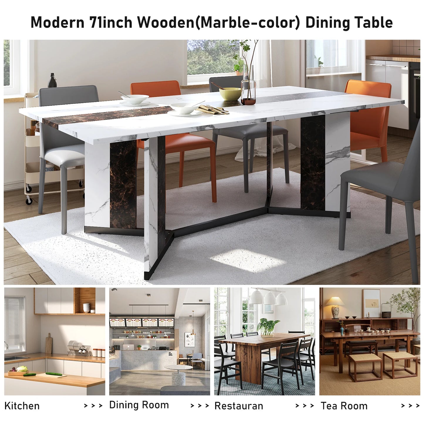 71In Large Rectangular White Dining Table