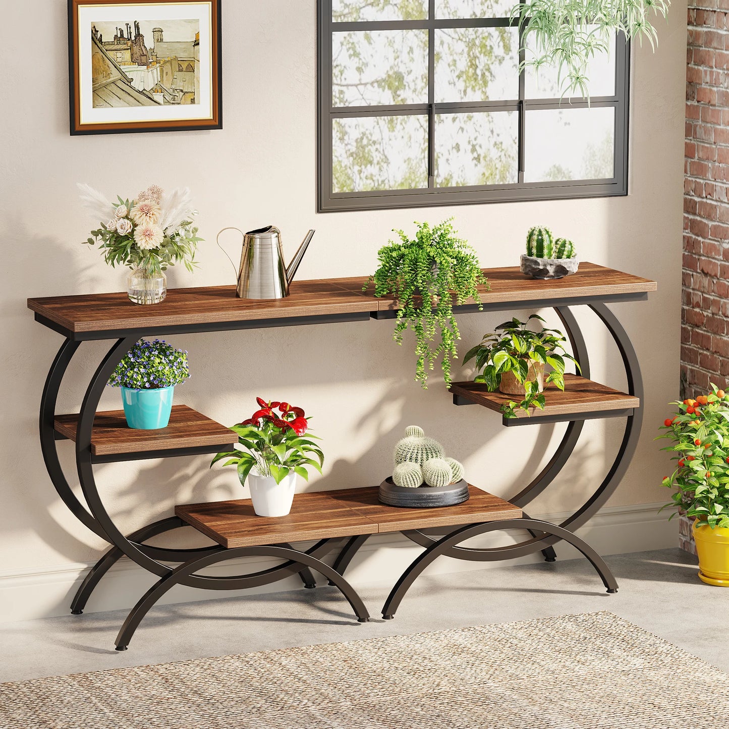 C-Shaped End Table, Industrial 3-Tier Small Table