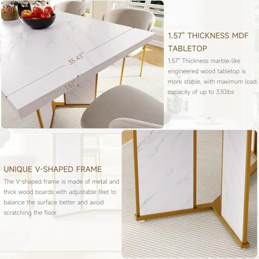 Marble Wooden Kitchen Table With Gold