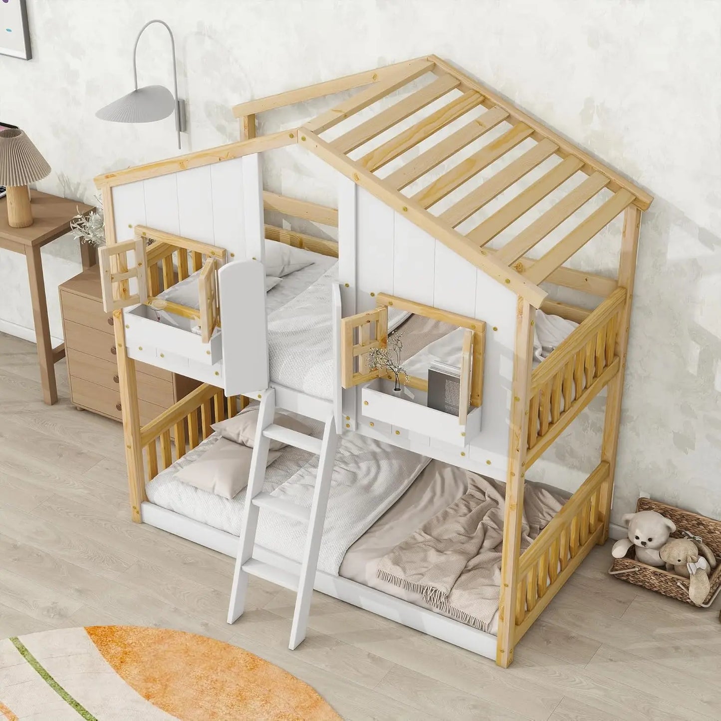 House Bunk Bed Twin Over Twin Wood