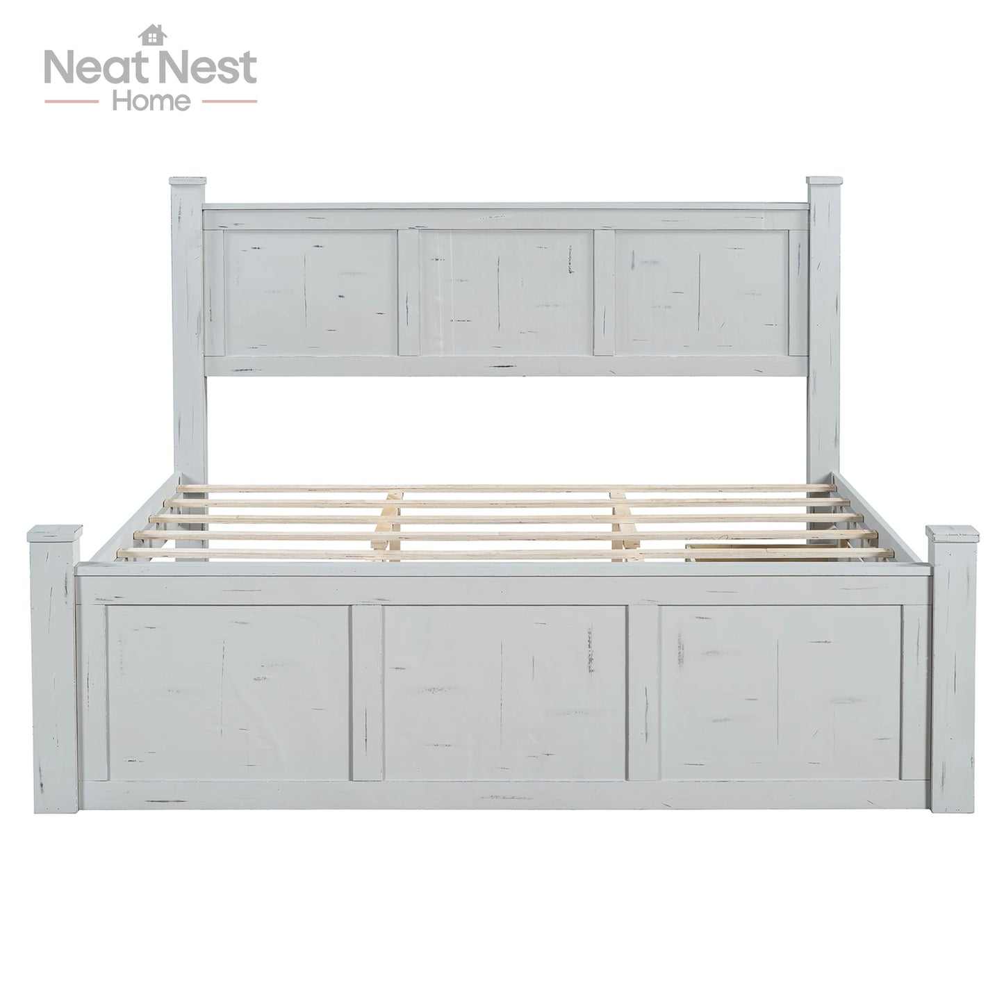 Farmhouse Style Wood Panel Bed Frame Four Square