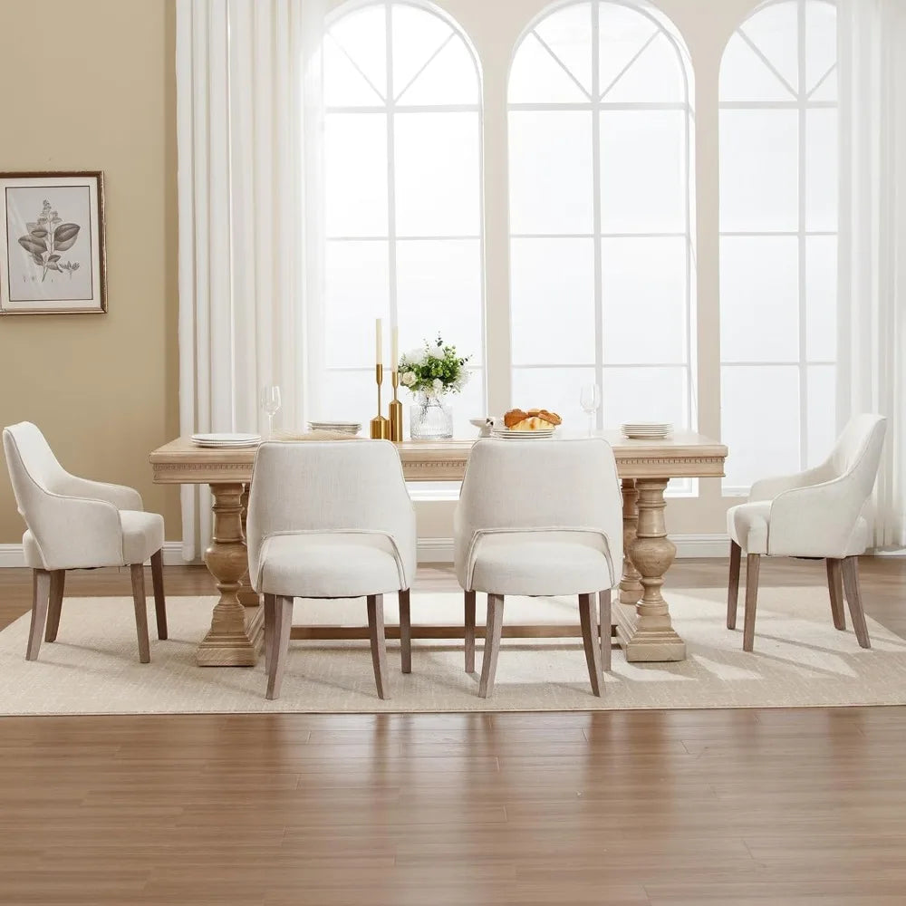 Linen Fabric Dining Chairs Set of 4 Upholstered