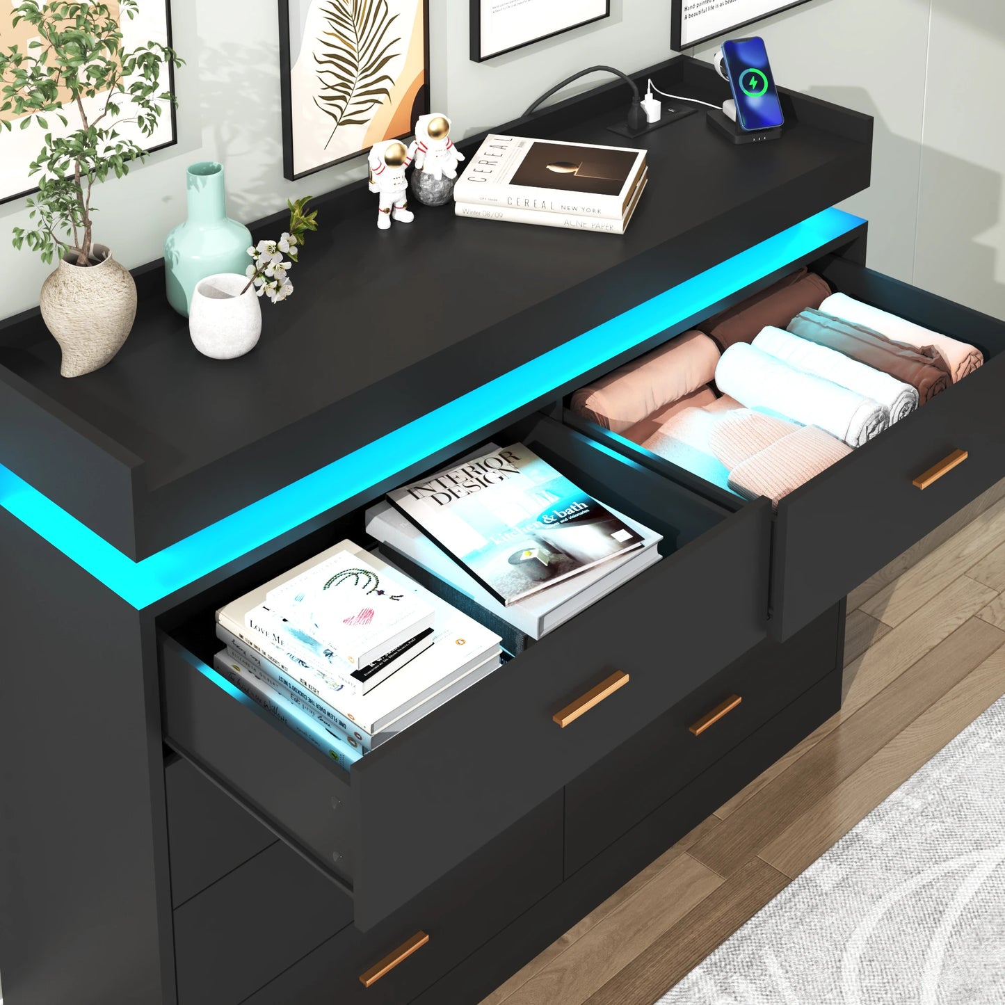 8 Drawer Dresser with LED Light, Modern