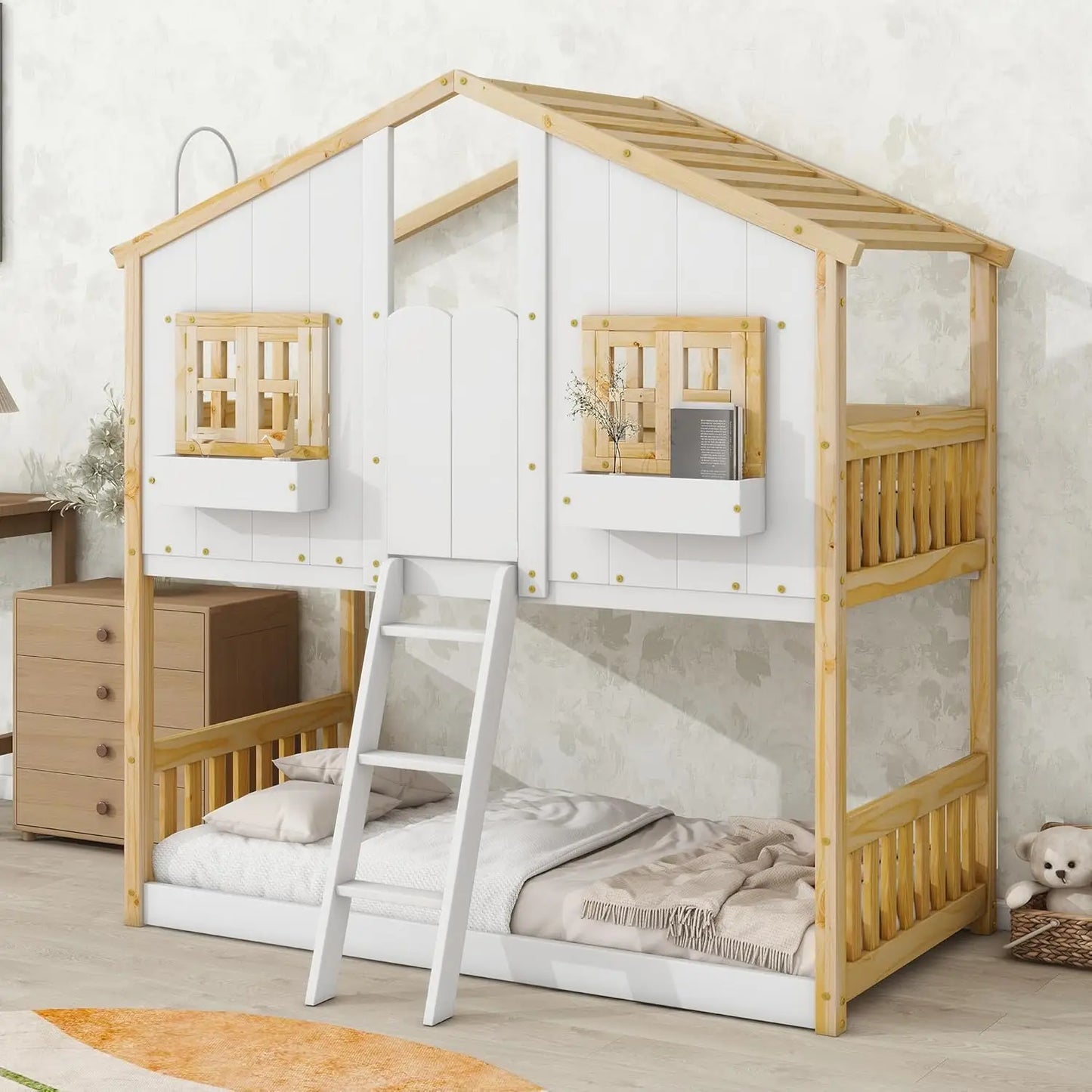 House Bunk Bed Twin Over Twin Wood