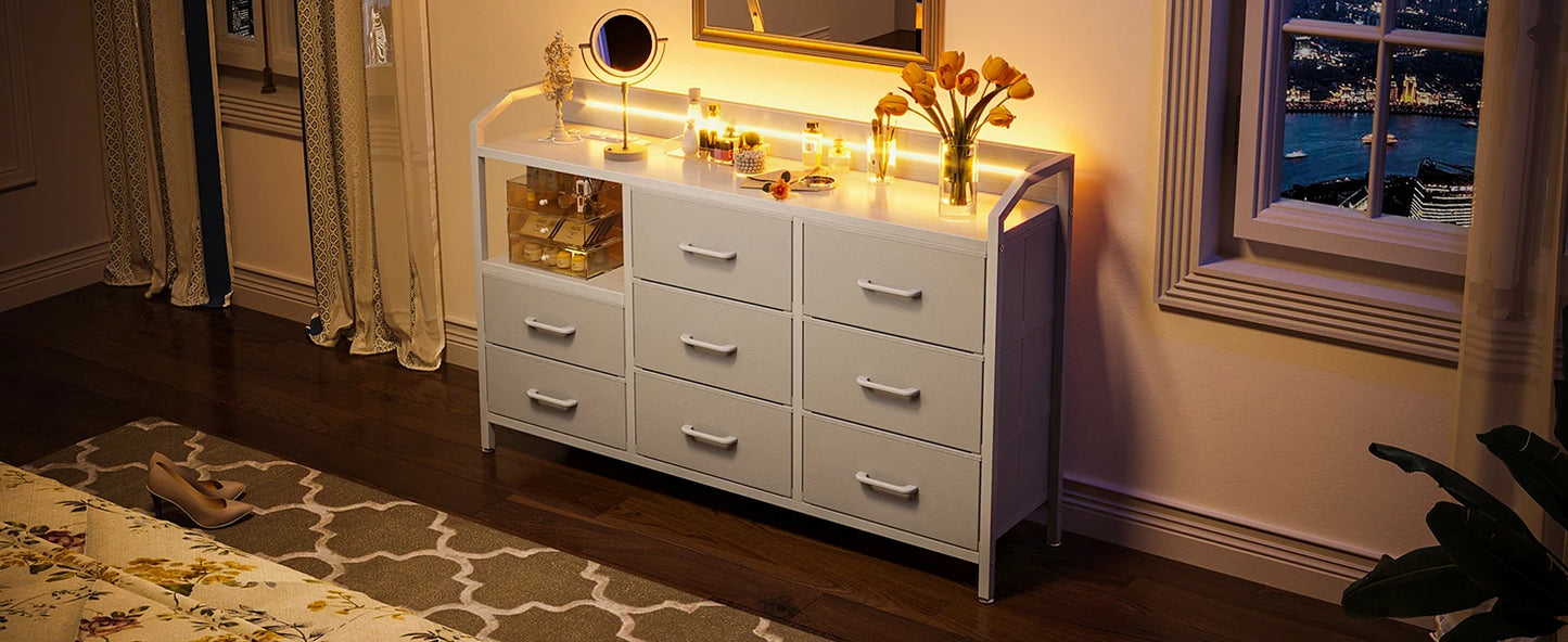 White Dresser for Bedroom with Light Strip