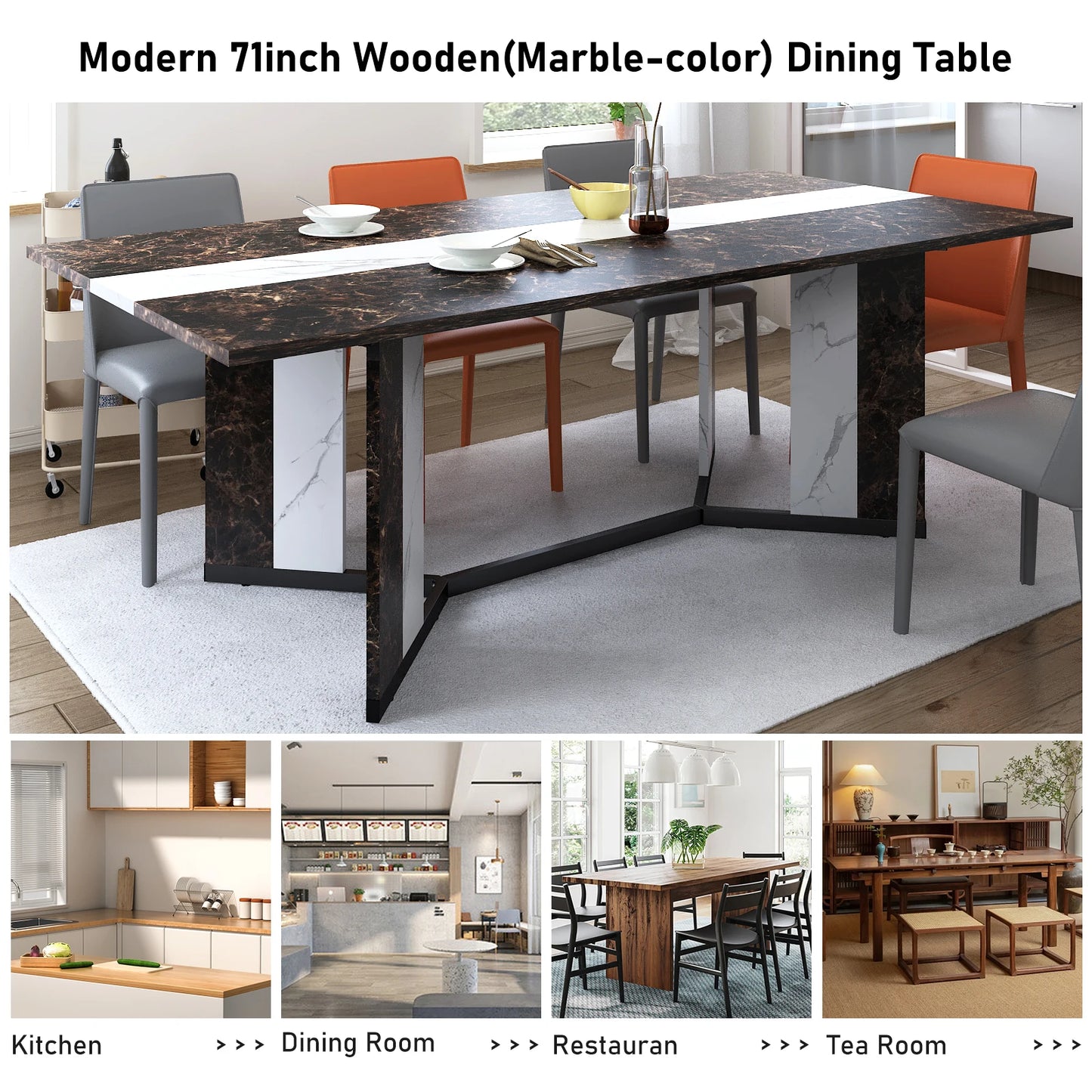 71In Large Rectangular White Dining Table