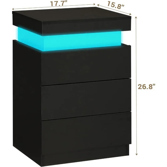 Nightstand with Charging Station and LED Lights