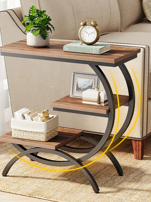 C-Shaped End Table, Industrial 3-Tier Small Table