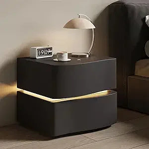 Solid Wood Nightstand, Leather Bedside Table
