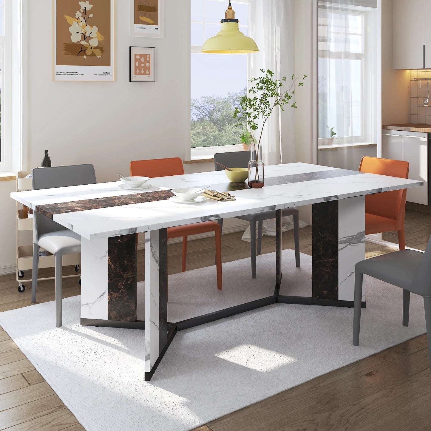 71In Large Rectangular White Dining Table