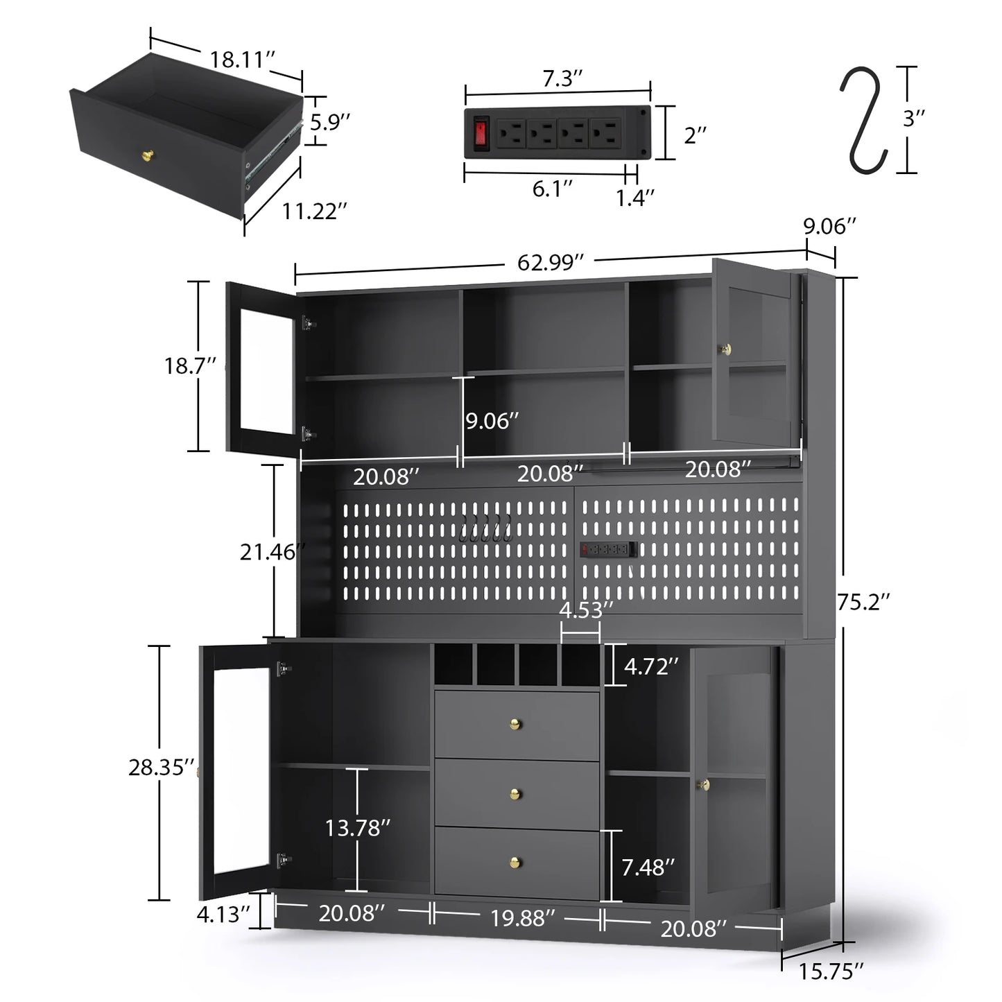 Pantry Cabinet, Kitchen Storage Cabinet, Freestanding