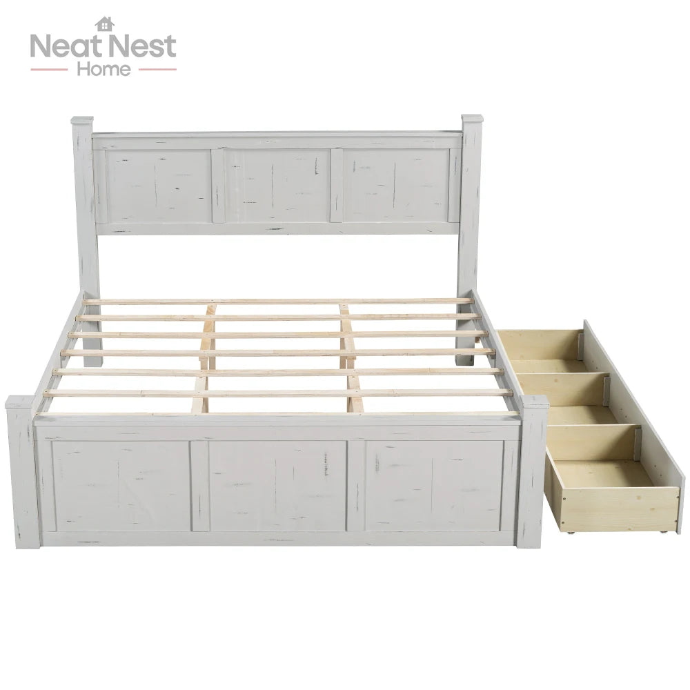Farmhouse Style Wood Panel Bed Frame Four Square