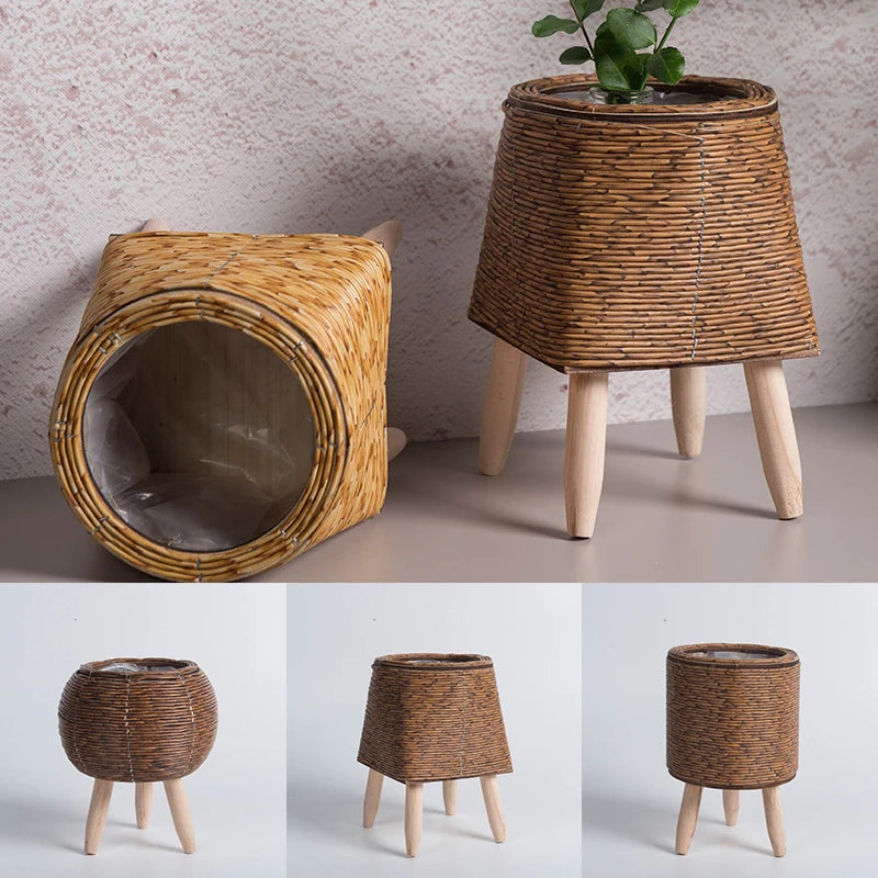 Nordic Flower Shelf Imitation Rattan Flower Pot
