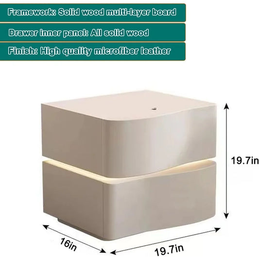 Solid Wood Nightstand, Leather Bedside Table