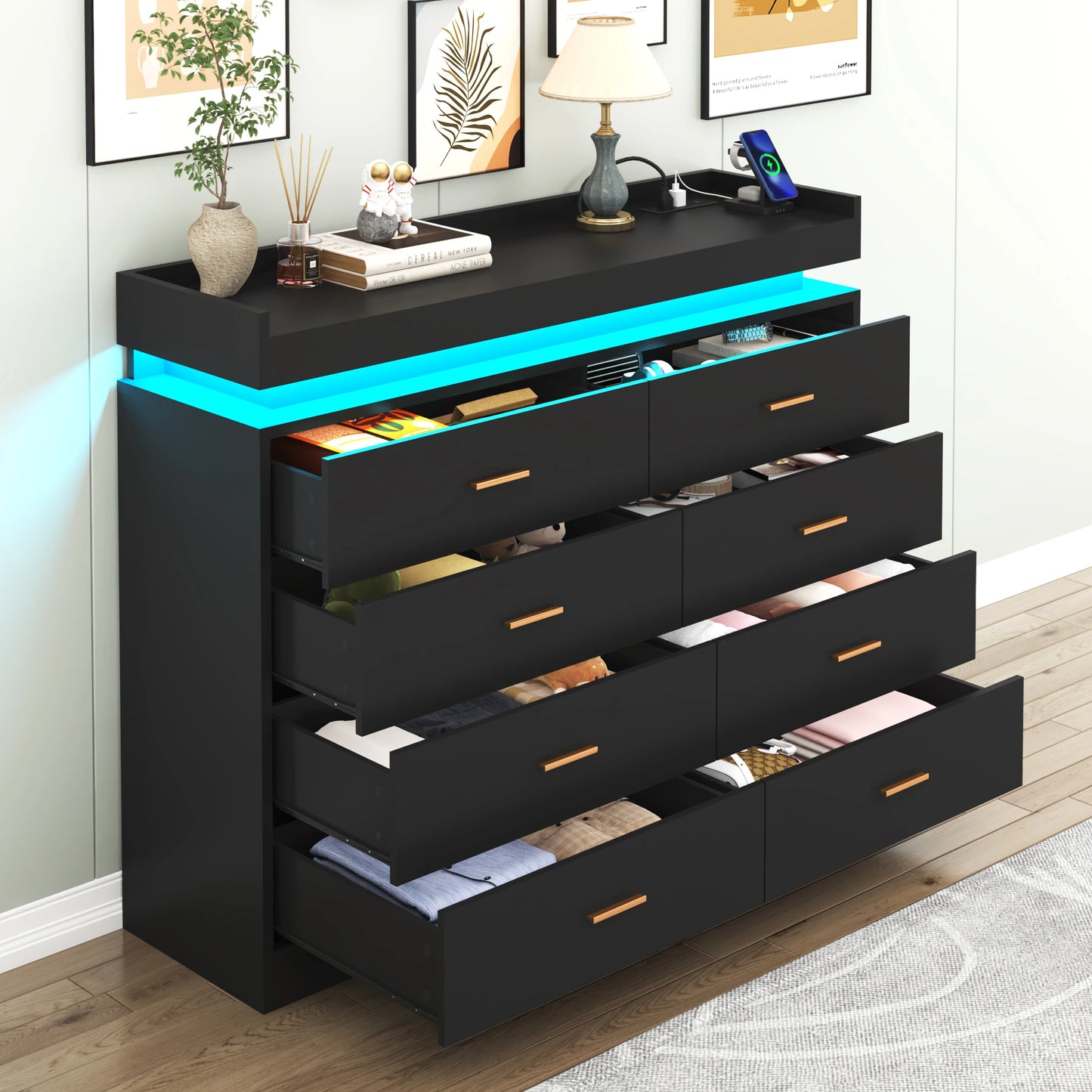 8 Drawer Dresser with LED Light, Modern