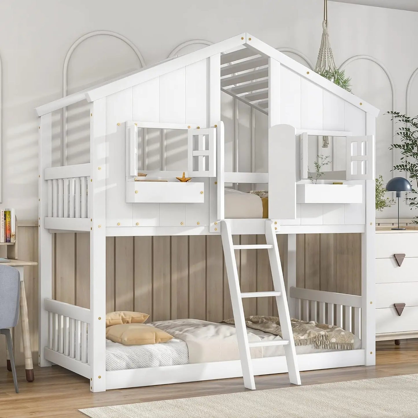 House Bunk Bed Twin Over Twin Wood