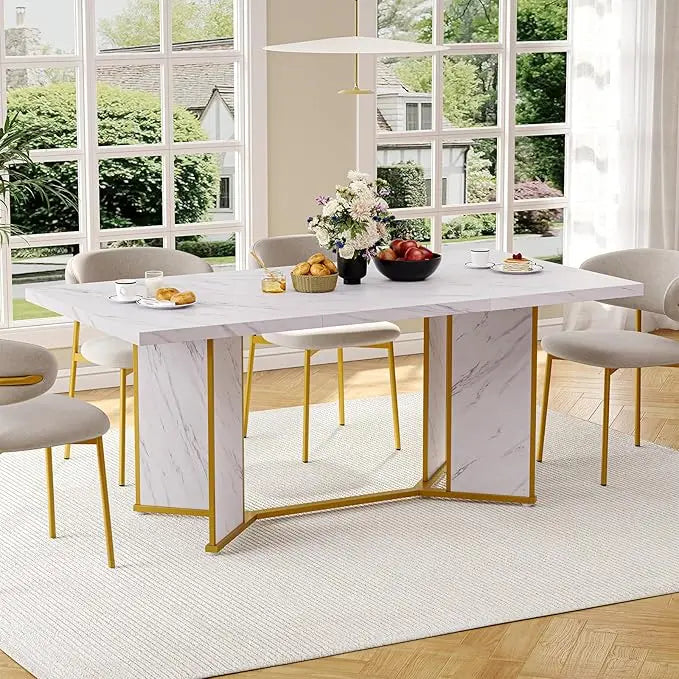 Marble Wooden Kitchen Table With Gold