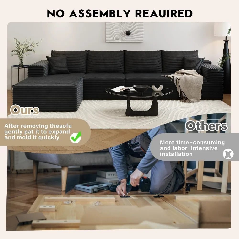 135.4" Cloud Sectional Couch with L-Shape Chaise