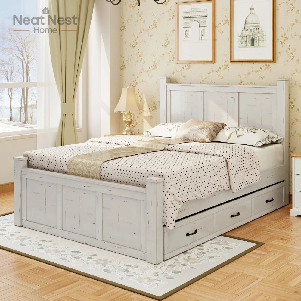 Farmhouse Style Wood Panel Bed Frame Four Square
