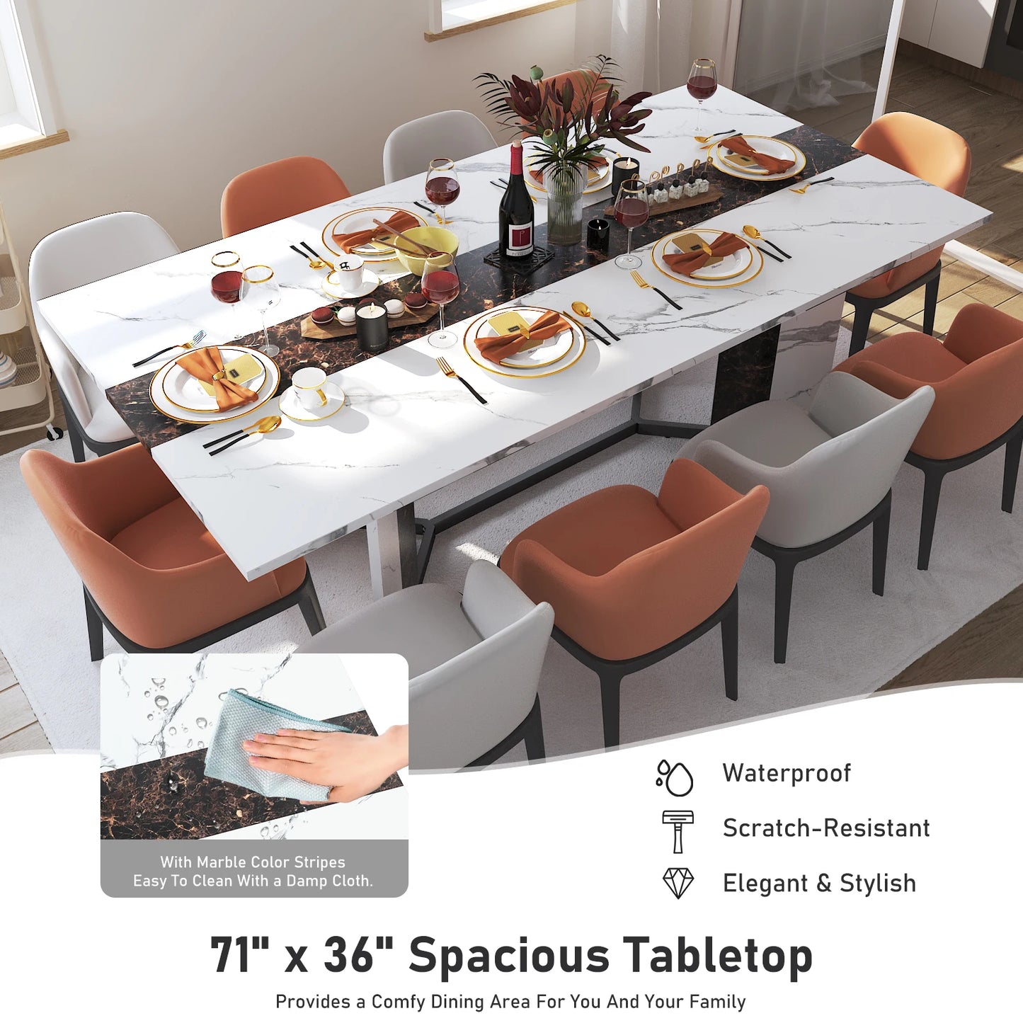 71In Large Rectangular White Dining Table