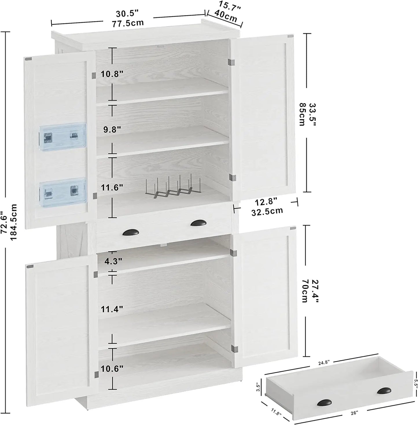 IRONCK Kitchen Pantry Storage Cabinet 72.6"