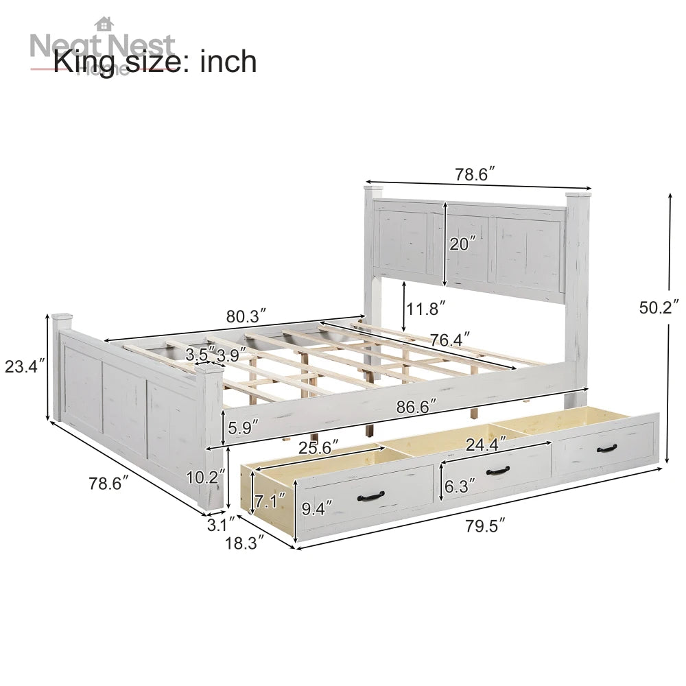 Farmhouse Style Wood Panel Bed Frame Four Square