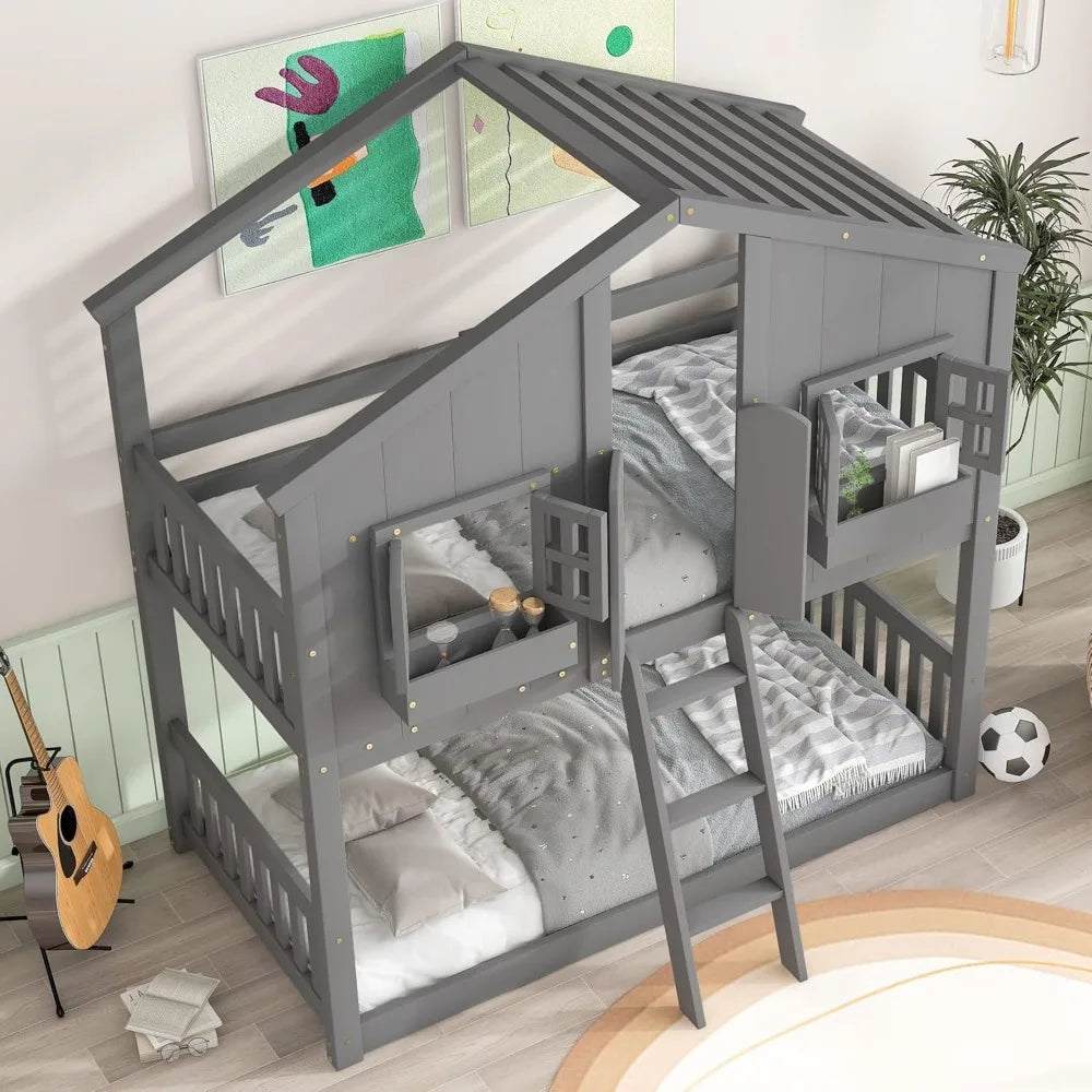 House Bunk Bed Twin Over Twin Wood