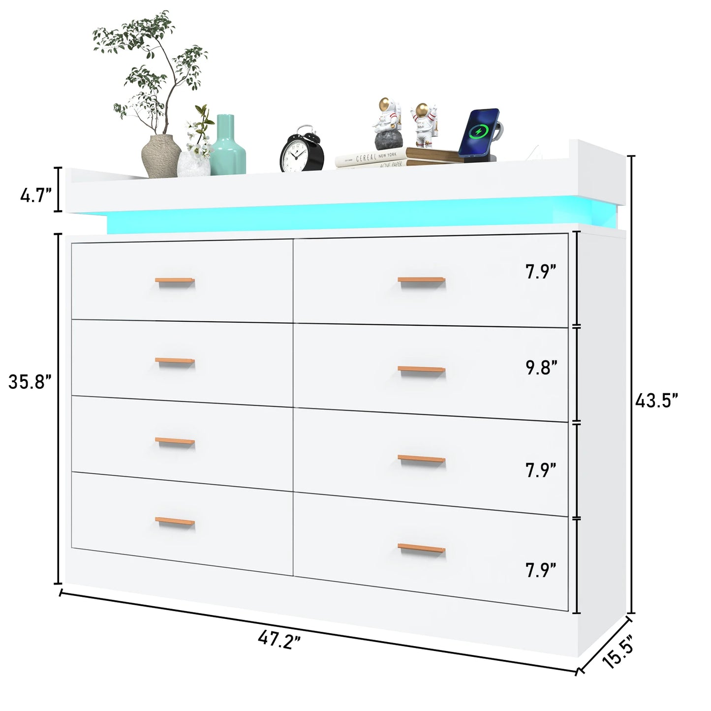 8 Drawer Dresser with LED Light, Modern