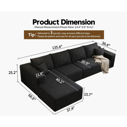 135.4" Cloud Sectional Couch with L-Shape Chaise