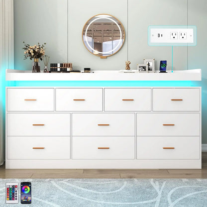 10 Drawer Dresser with LED Light and Charging