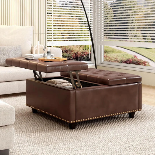 Extra Large Faux Leather Storage Ottoman