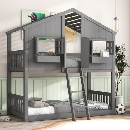 House Bunk Bed Twin Over Twin Wood