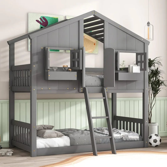 House Bunk Bed Twin Over Twin Wood
