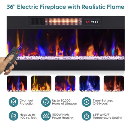 70 Inch Fireplace TV Stand with 36"