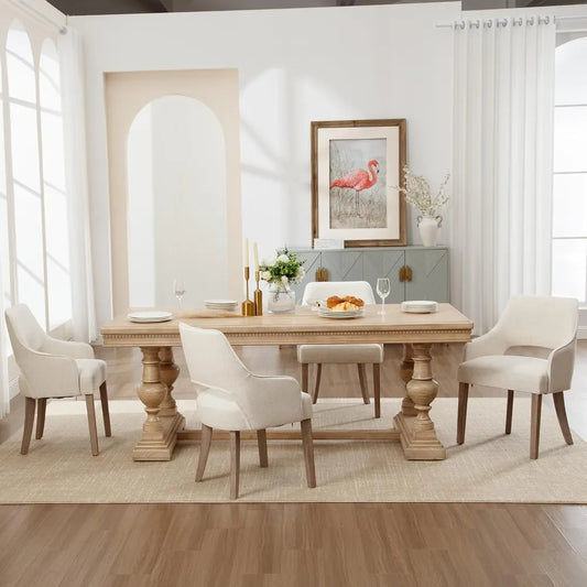 Linen Fabric Dining Chairs Set of 4 Upholstered