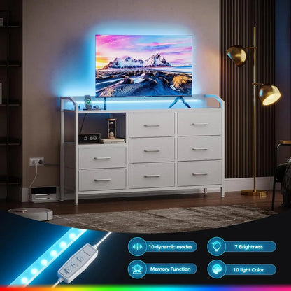White Dresser for Bedroom with Light Strip