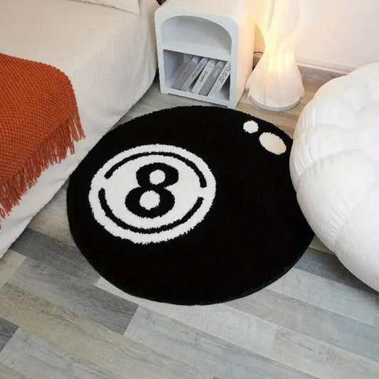 Black Billiards 8 Ball Round Plush Carpet Anti-Slip